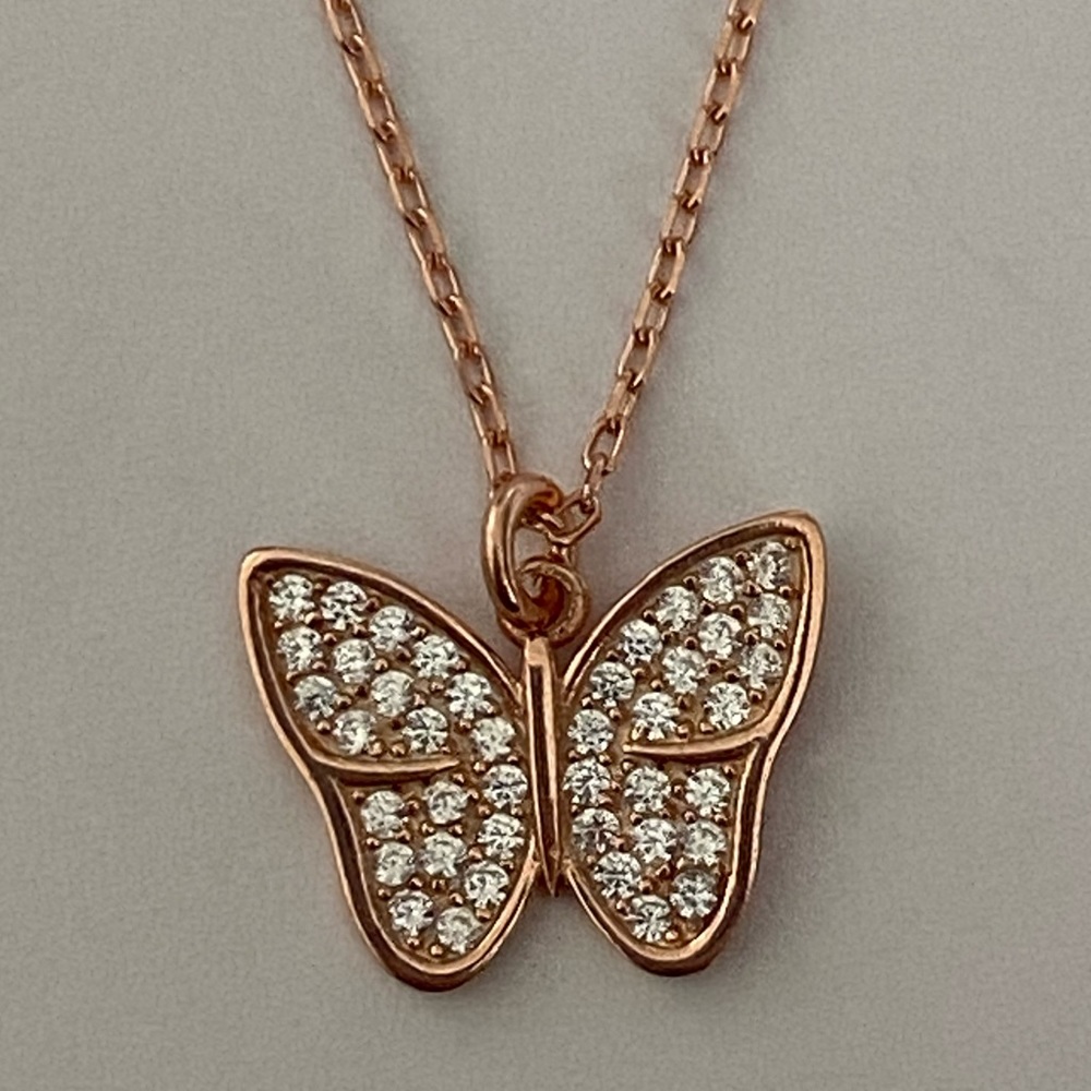 925 Sterling silver butterfly necklace cz stones 14k rose gold plated
